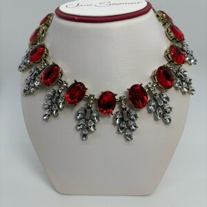 Red and Clear Crystal Diamond Rhinestone Bib Royal Statement Necklace